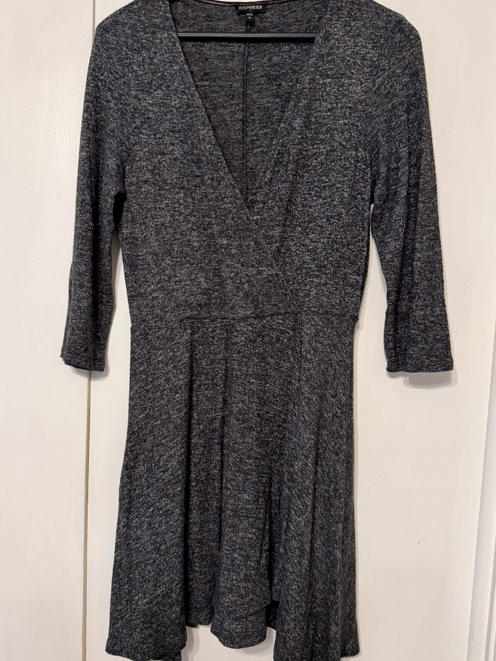 Express Heathered Gray Sweater Dress Faux Wrap V-Neck Size L